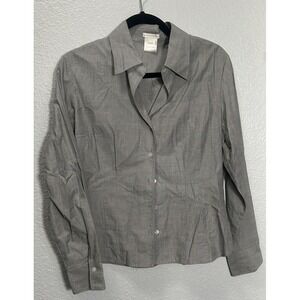 AUSTIN REED Women's Gray Textured Semi Fitted Button Up Top - Size 10